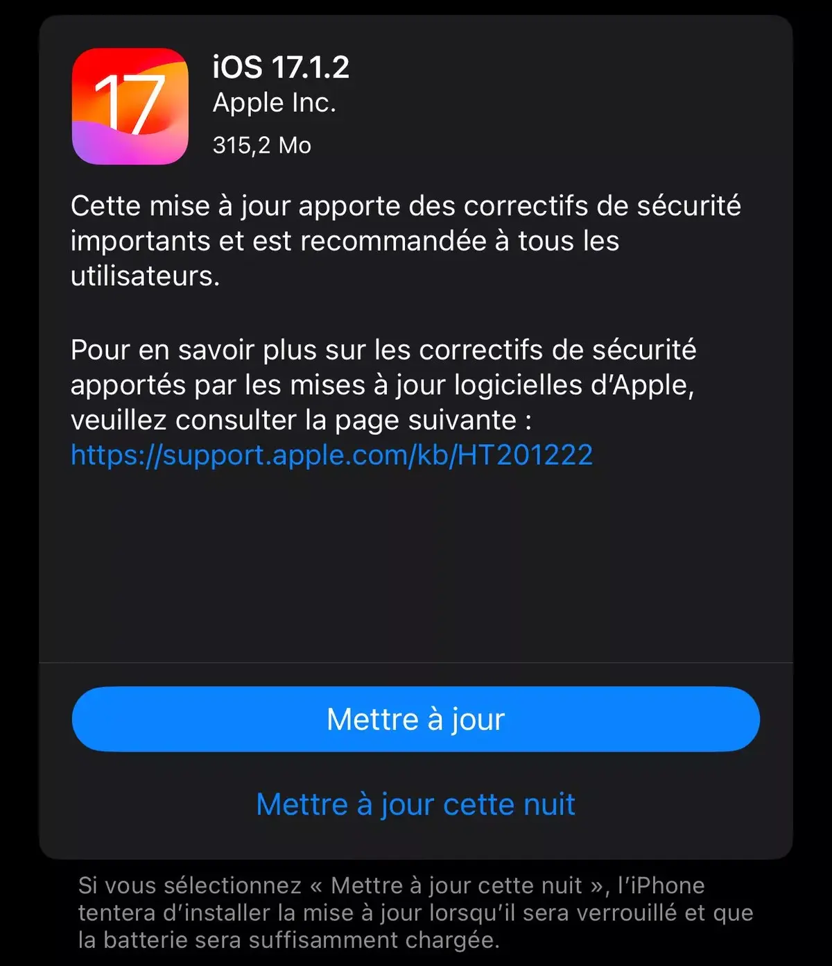 Des mises à jour de sécurité pour iOS 17.1.2, iPadOS 17.1.2 et macOS Sonoma 14.1.2