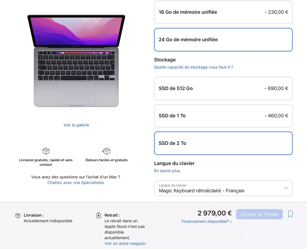 Toutes les configurations du MacBook Pro 13" M2 sont disponibles sur l'Apple Store ! [MaJ]