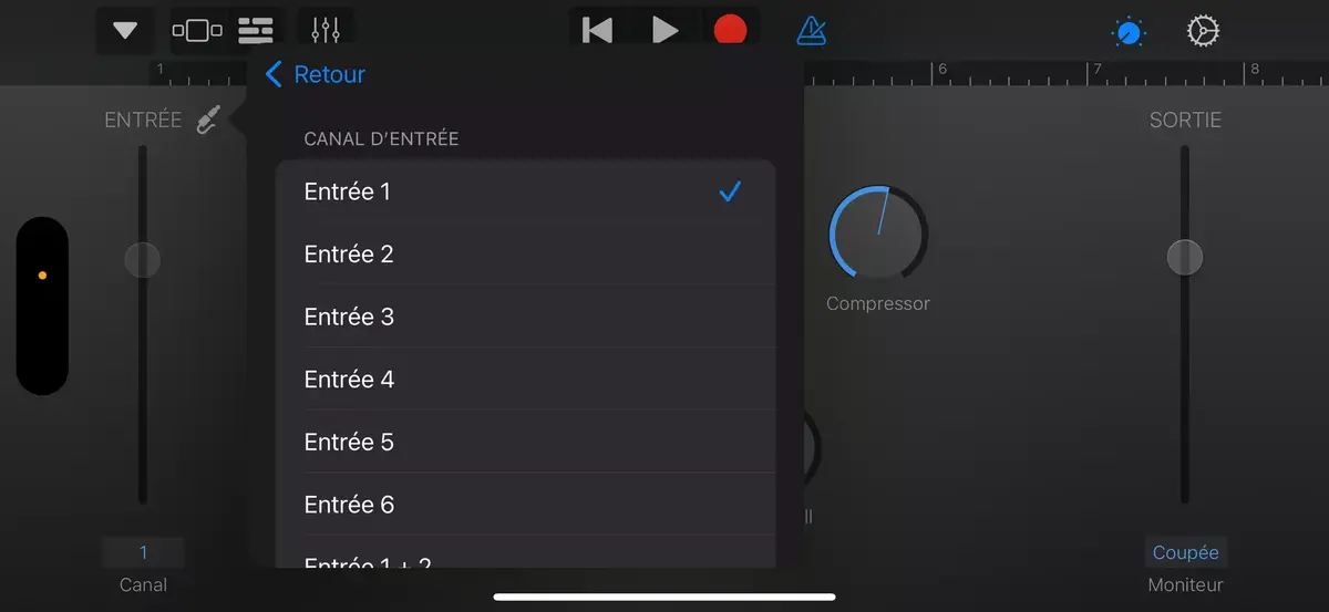 GarageBand prend en charge les différentes entrées/sorties des interfaces audio