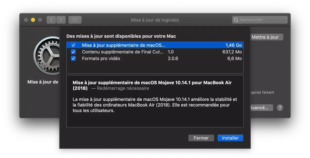 Une mise à jour spéciale de macOS 10.14.1 pour le MacBook Air 2018