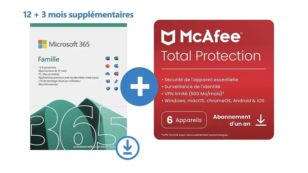 15 mois d'abonnement à Microsoft 365 Famille (6 postes) à 55€ (-21€)