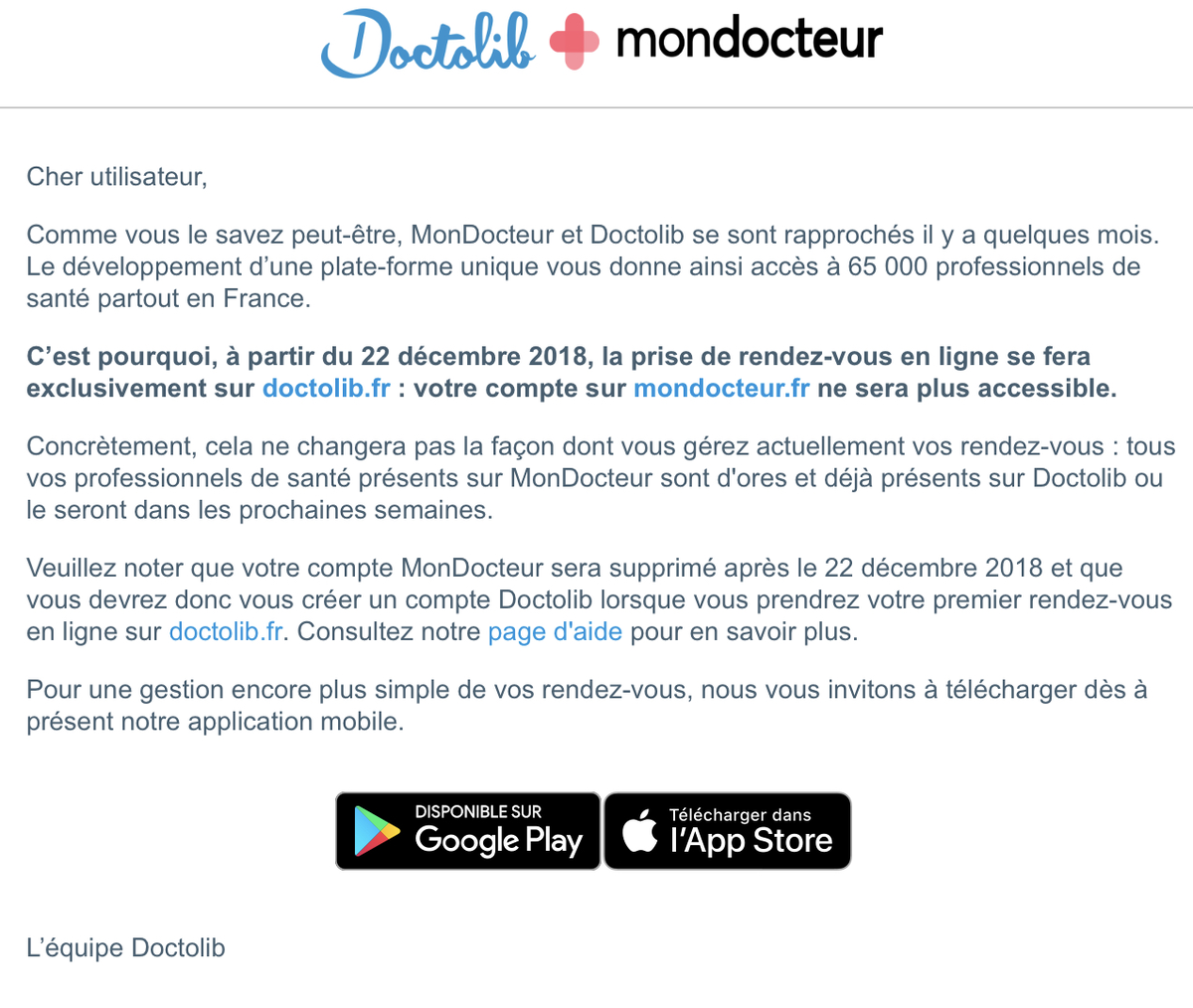 Les services MonDocteur sont transférés sur Doctolib (mais il faut créer un nouveau compte)