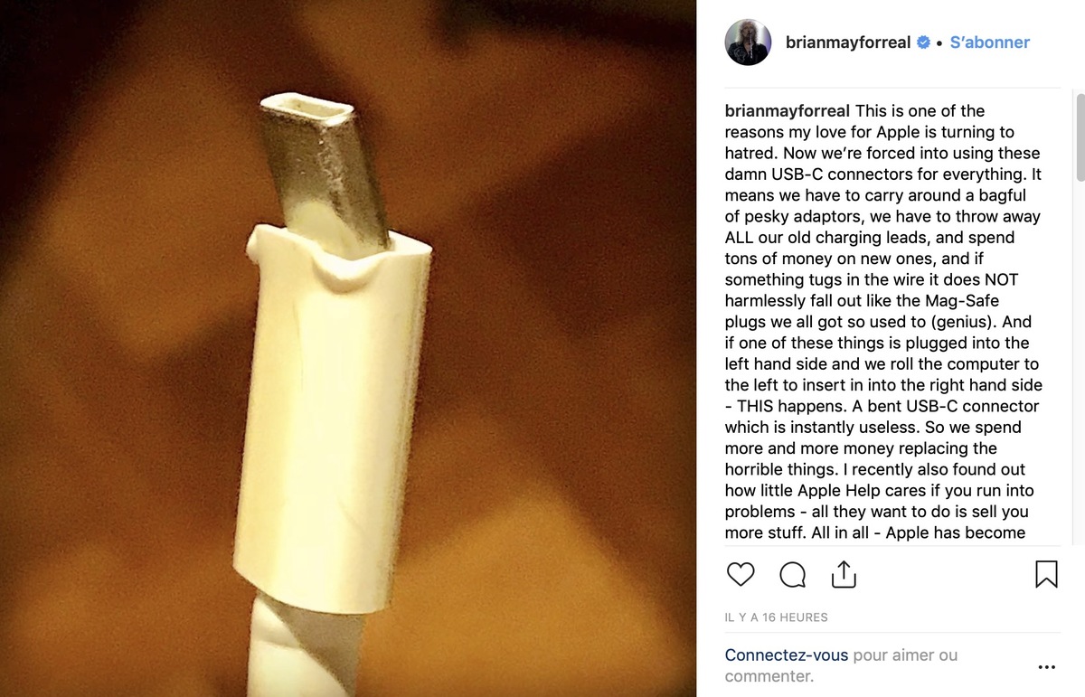 Pour le guitariste de Queen, Brian May, l'USB-C n'est pas le roi des ports