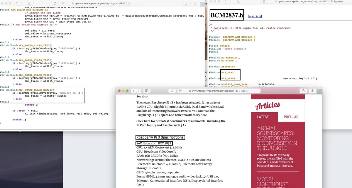 Des traces de Raspberry Pi 3 dans le noyau de Mojave