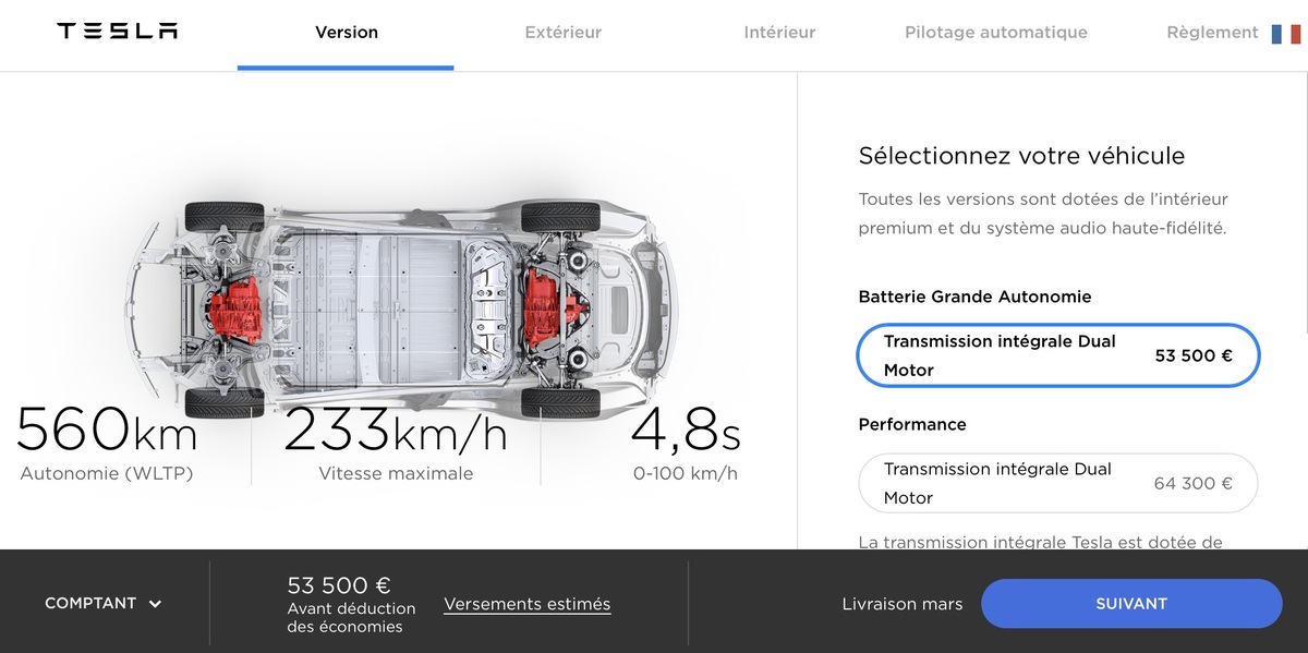 La Tesla Model 3 peut être commandée en Europe sans avoir réservé, livrée en mars