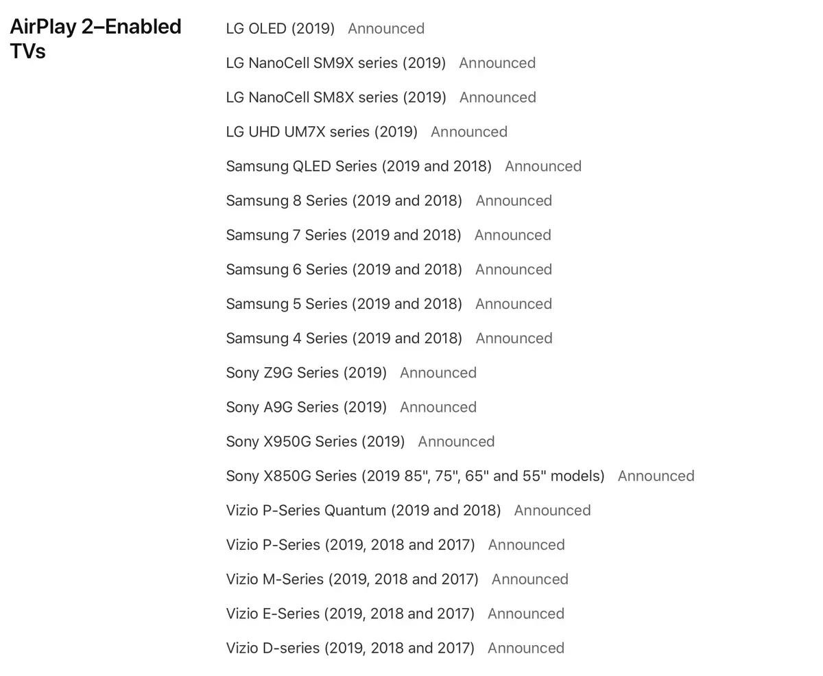 Apple publie la liste officielle des téléviseurs compatibles AirPlay 2