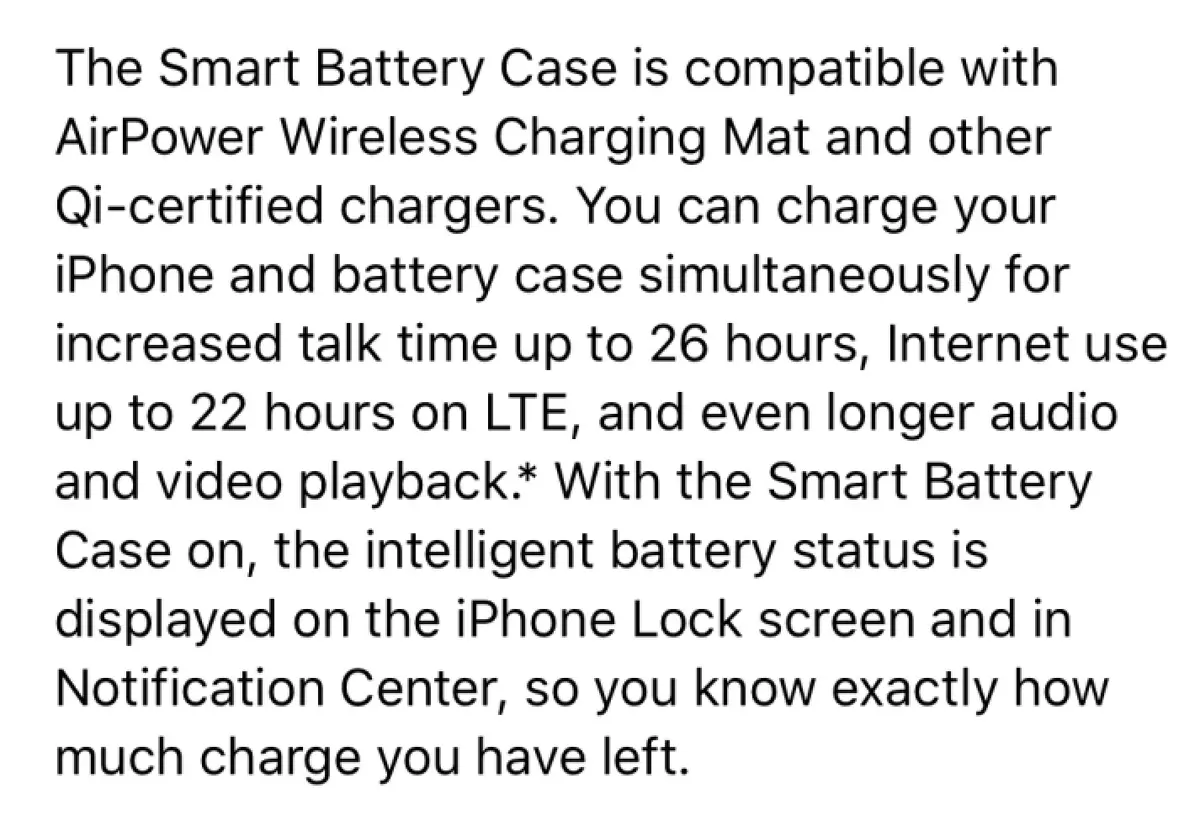 Apple : L'AirPower cité sur le page officielle des Smart Battery Case