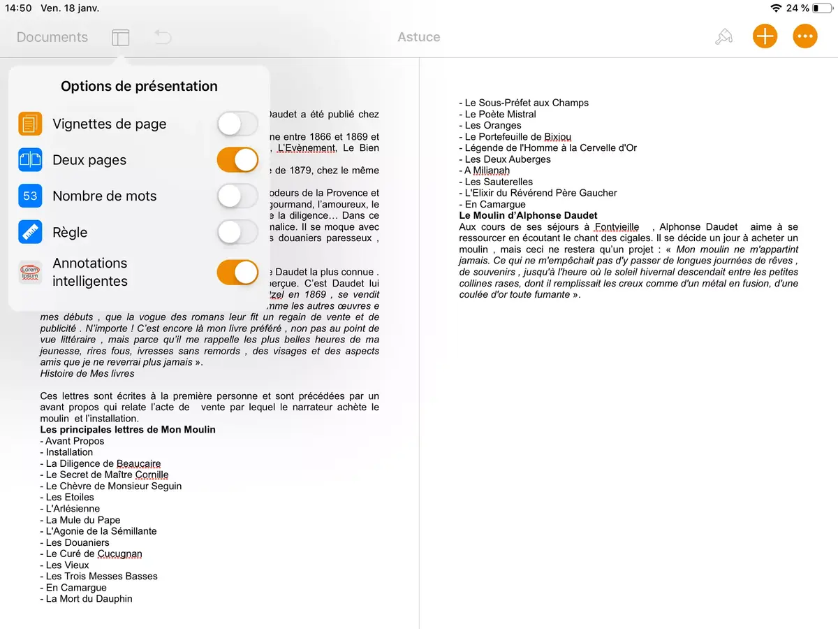 Astuce : afficher deux pages d'un document côte à côte dans Pages sur iPad