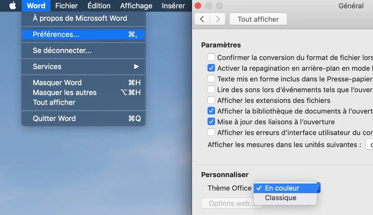 Astuce : comment changer le thème du pack Office sur macOS