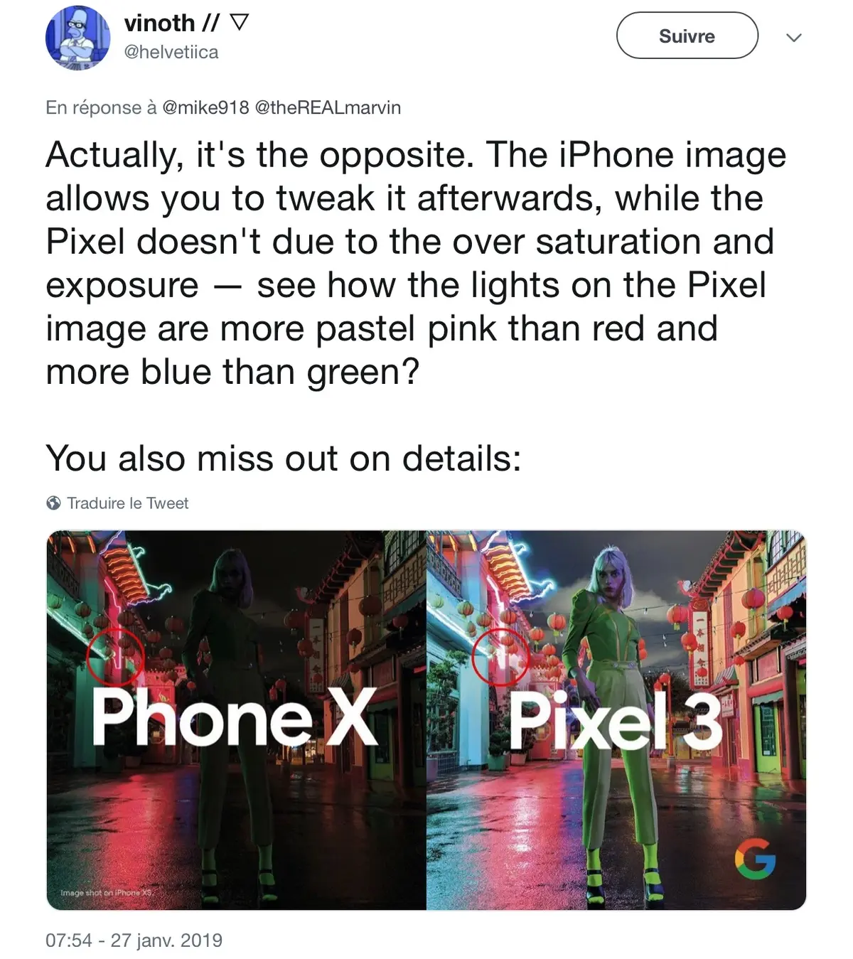 Google vante le mode nuit du Pixel 3 face à l'iPhone XS