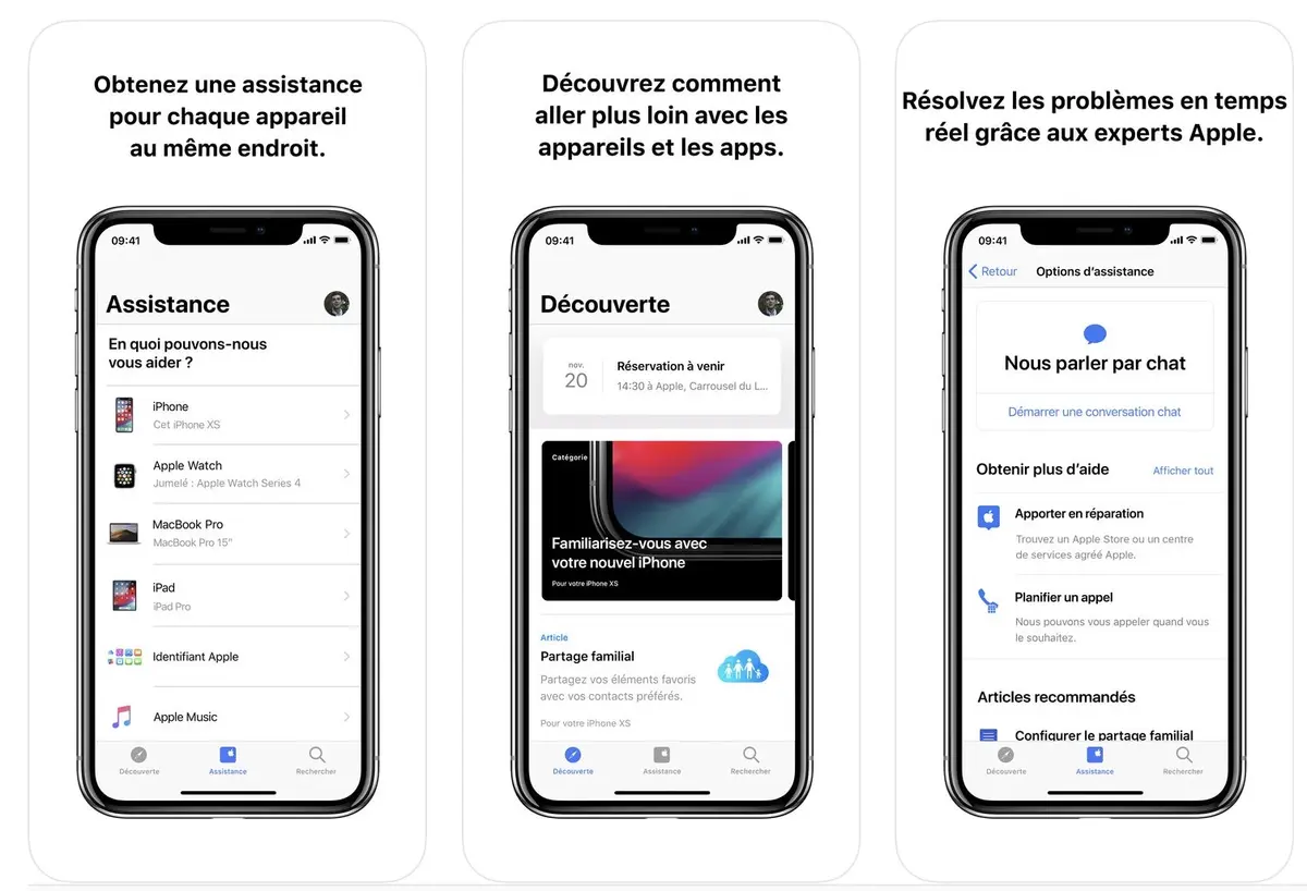 La recherche est plus facile dans l'app "Assistance Apple"