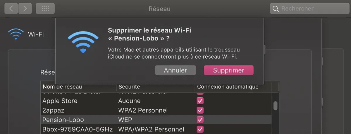 Astuce : on peut supprimer un réseau WiFi du Mac, tout en le laissant sur iCloud !