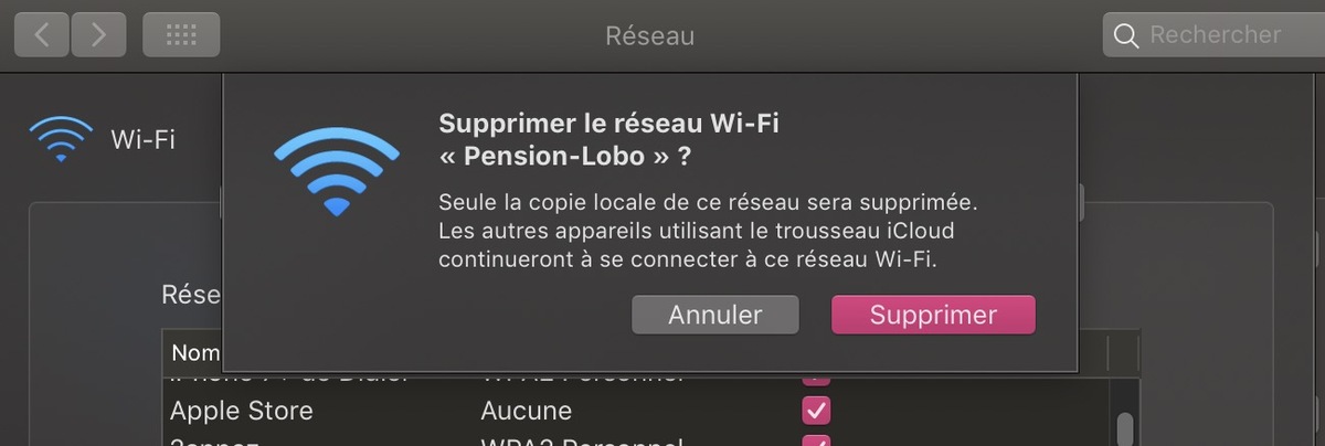 Astuce : on peut supprimer un réseau WiFi du Mac, tout en le laissant sur iCloud !