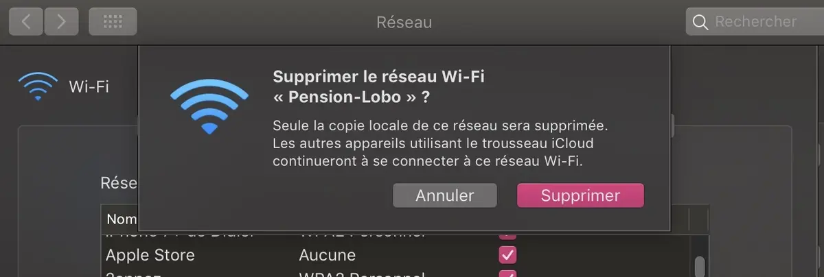 Astuce : on peut supprimer un réseau WiFi du Mac, tout en le laissant sur iCloud !