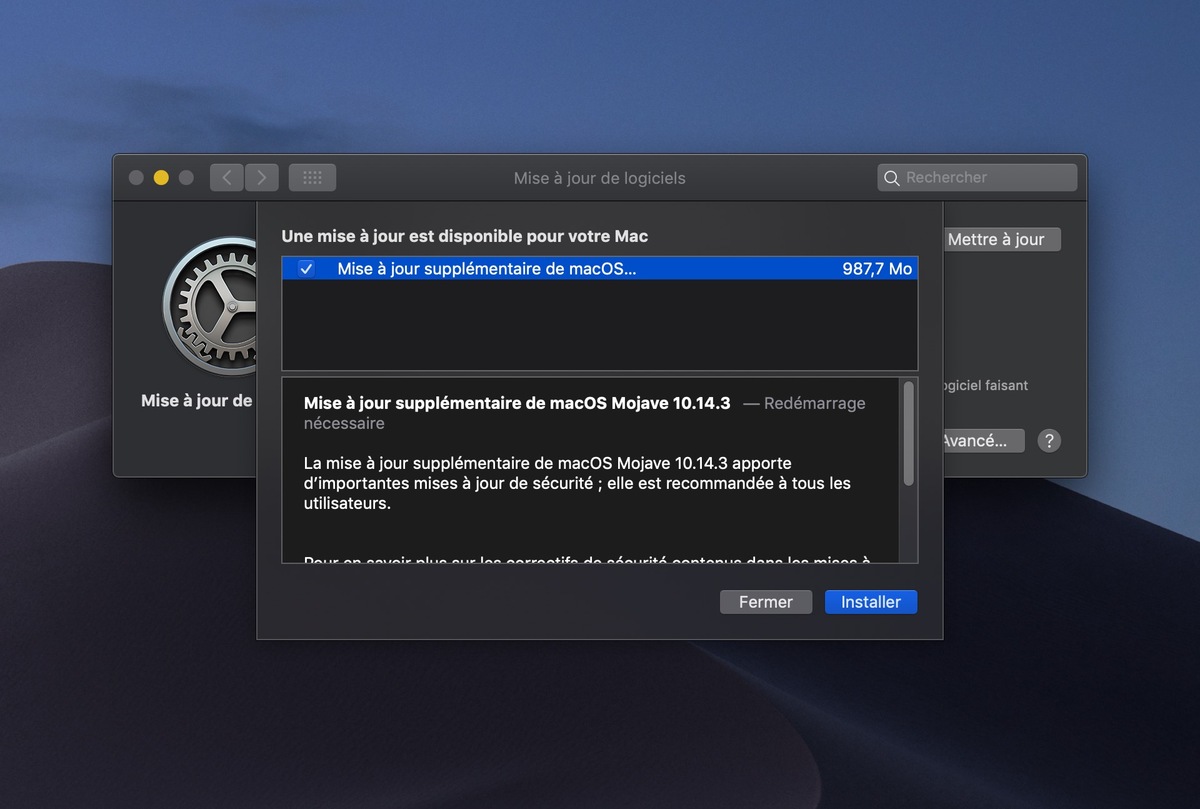 Une mise à jour supplémentaire pour macOS Mojave 10.14.3