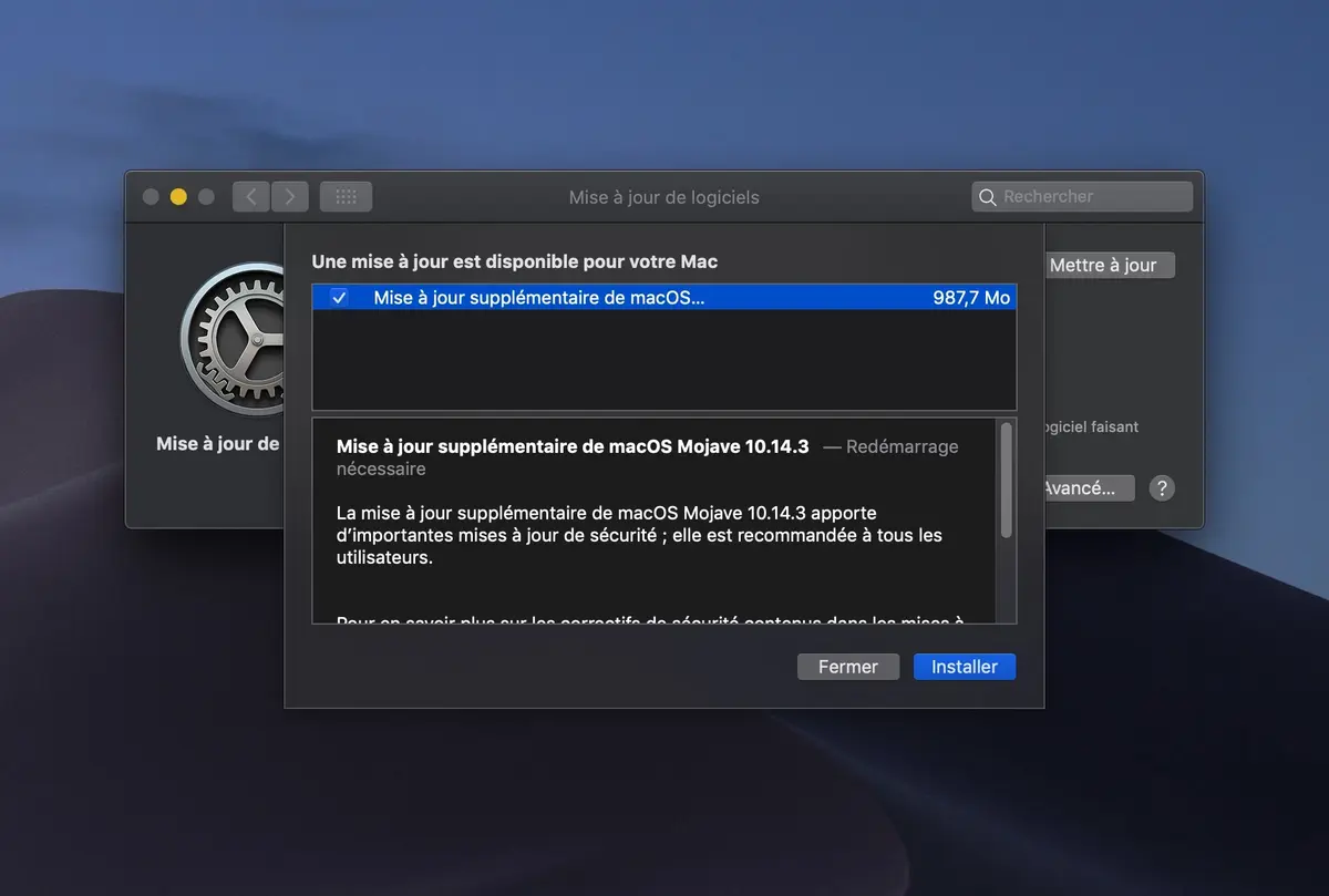 Une mise à jour supplémentaire pour macOS Mojave 10.14.3