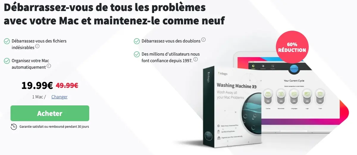 Washing Machine X9 : l'outil de nettoyage et d'optimisation d'Intego en promo à -60%