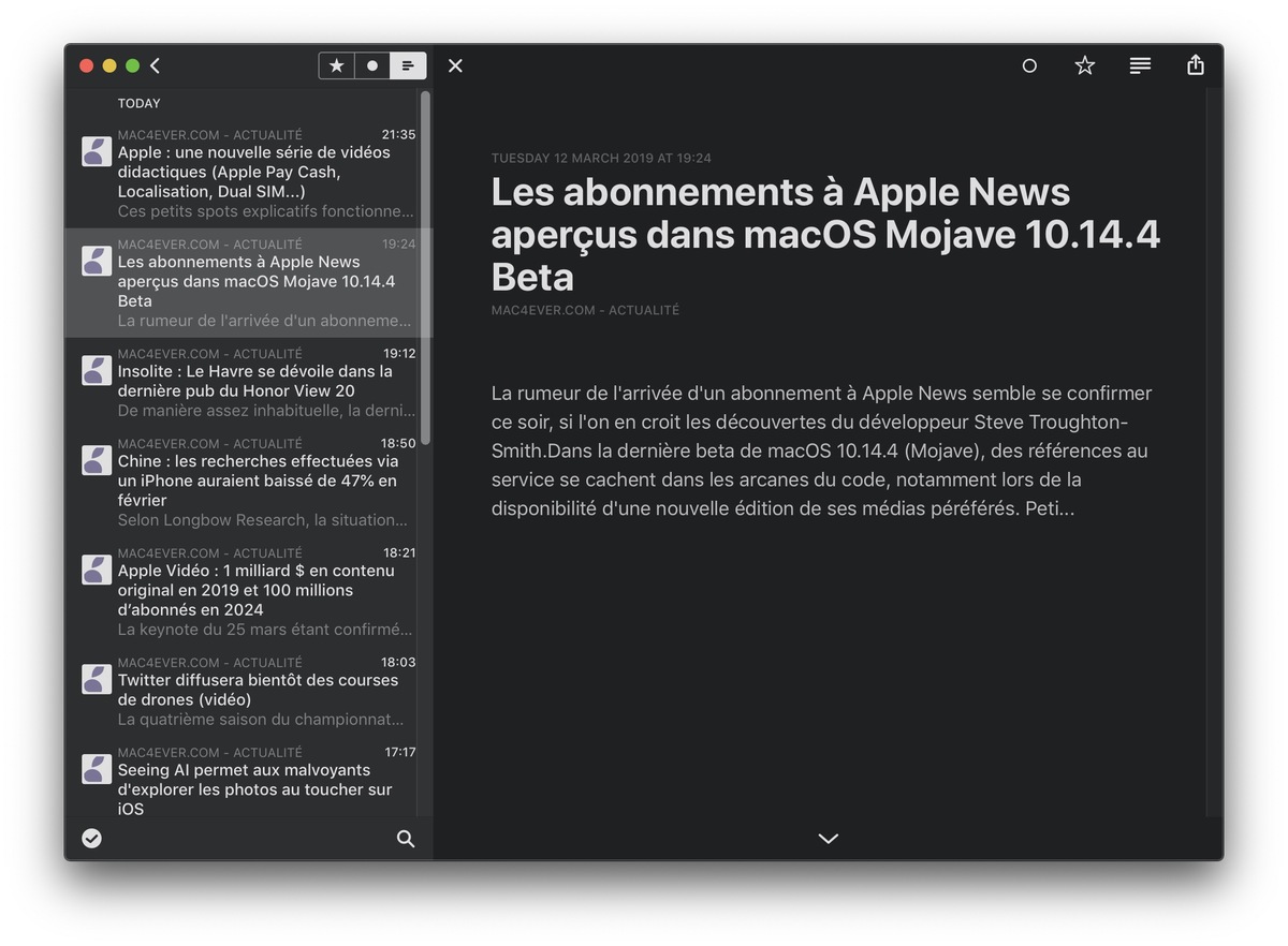 Une beta publique pour Reeder 4 (RSS) avec mode sombre et plein de fonctions cool