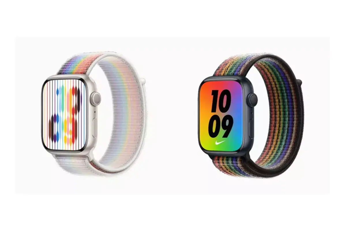 こちらは、Apple Watch 用の新しいプライド ブレスレットです。本日より 49 ユーロで入手可能です