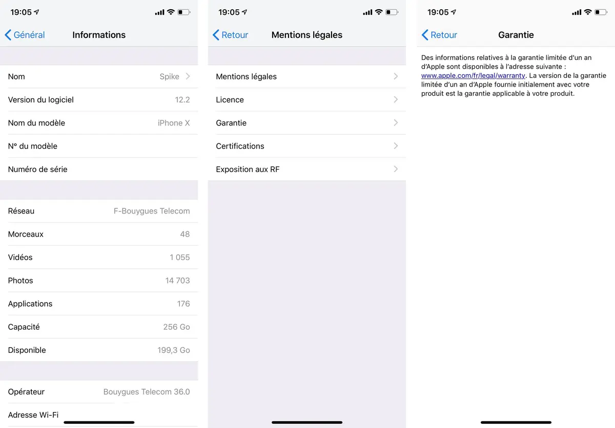 iOS 12.2 affiche la « garantie limitée » dans les Réglages