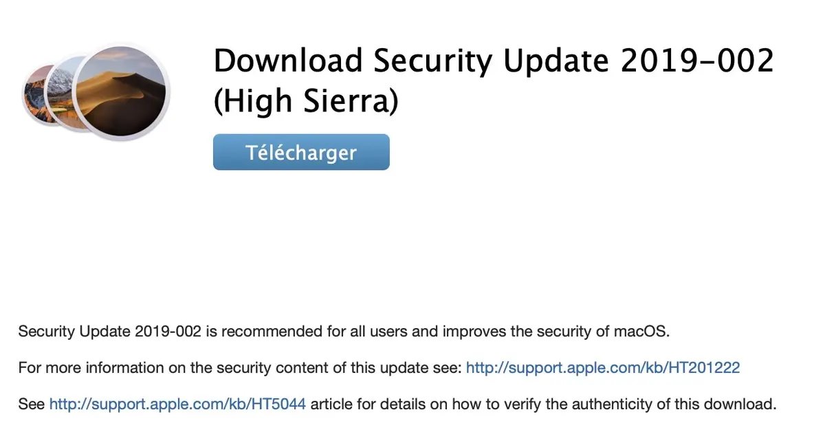 Des soucis avec la MAJ de sécurité pour High Sierra ?
