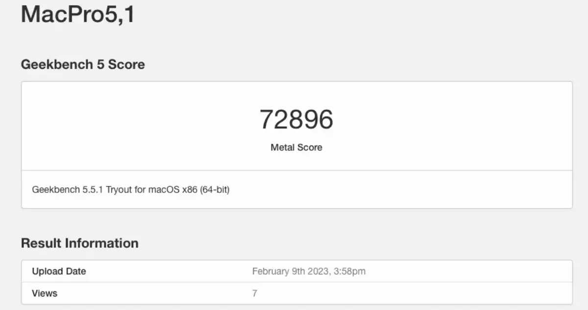 Un score tout à fait honorable face aux 41 957 points d'une M1 Pro, 59372 points d'une M1 Max dotée de 24 cœurs GPU, et 68 156 points avec 32 cœurs GPU