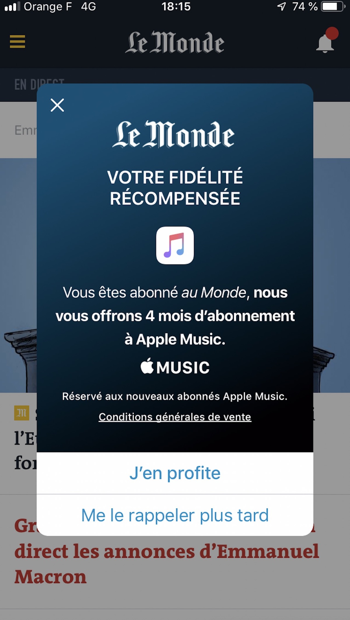 4 mois d'Apple Music "offerts" par Le Monde à ses abonnés