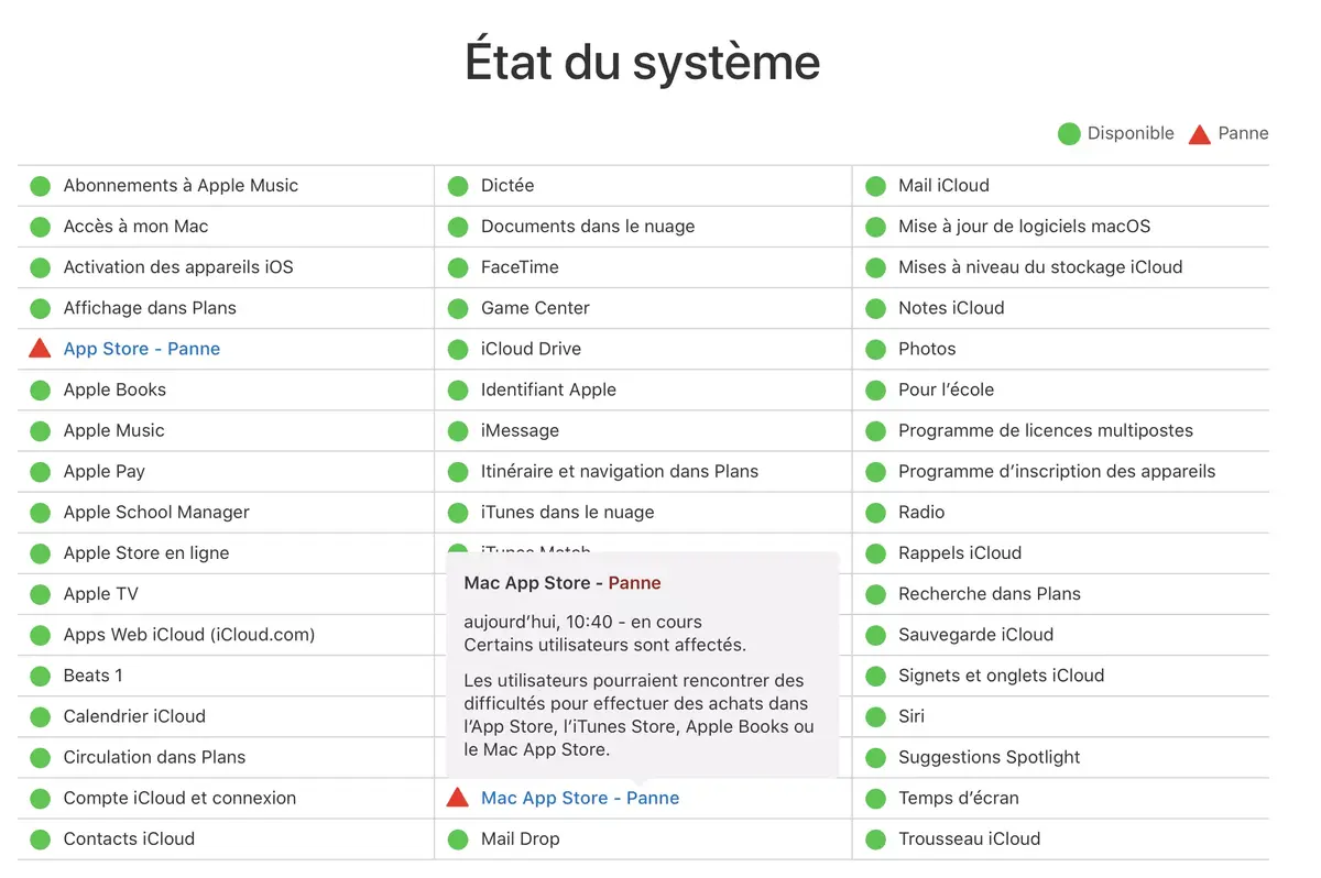 Les services App Store, iTunes Store et Mac App Store en panne pour certains utilisateurs