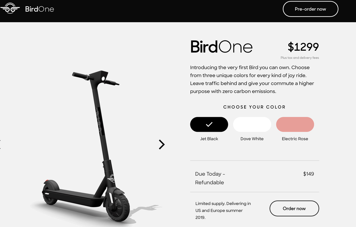 Bird ouvre les précommandes de Bird One, une trottinette connectée à 1300 dollars