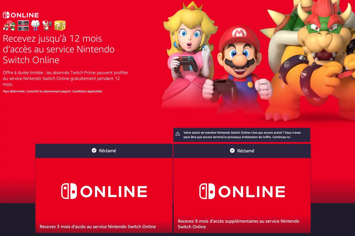 Offre Amazon Prime/Nintendo Online : pensez à réclamer les 9 mois supplémentaires