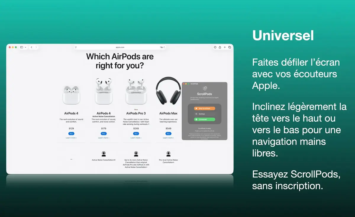 L&rsquo;app Mac du jour&nbsp;: ScrollPods pour faire d&eacute;filer avec la t&ecirc;te