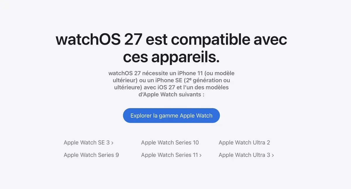 Pour info, la b&ecirc;ta publique de watchOS 27 est disponible