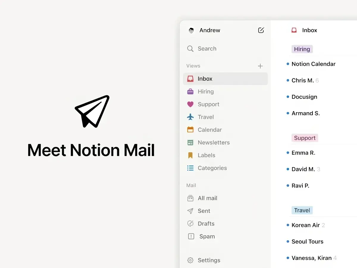 Adieu l’interface Gmail, Notion lance son propre client mail