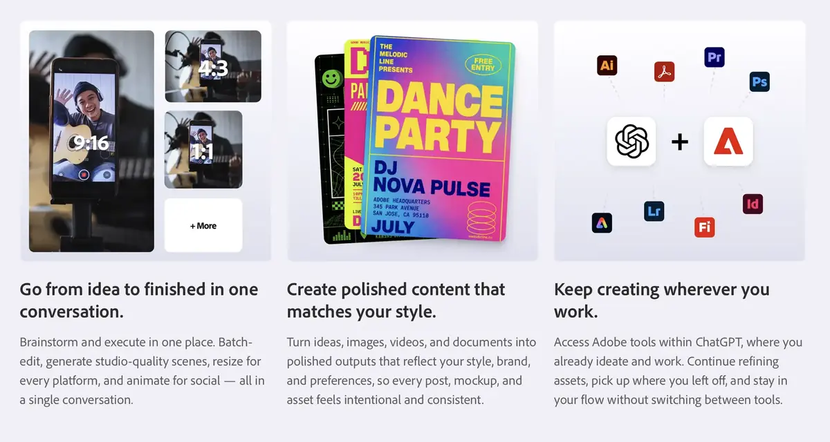 Photoshop, Illustrator, Premiere...&nbsp;: Adobe int&egrave;gre plus de 70 applications directement dans ChatGPT