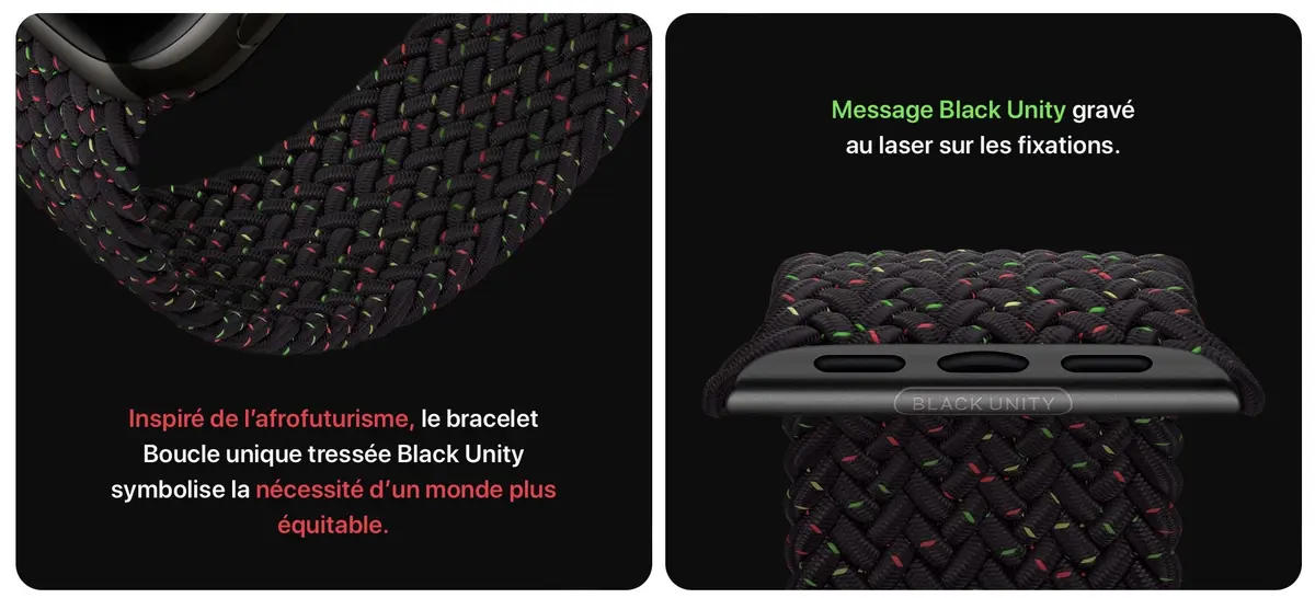 Apple : un nouveau bracelet tressé Black Unity  (à 99€) et un cadran "Lumières Unité"