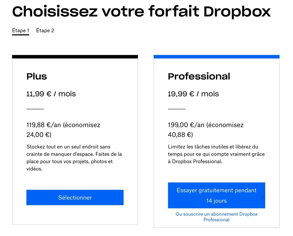 L'abonnement Dropbox Plus gagne 1 To de stockage, pour 2€ de plus par mois