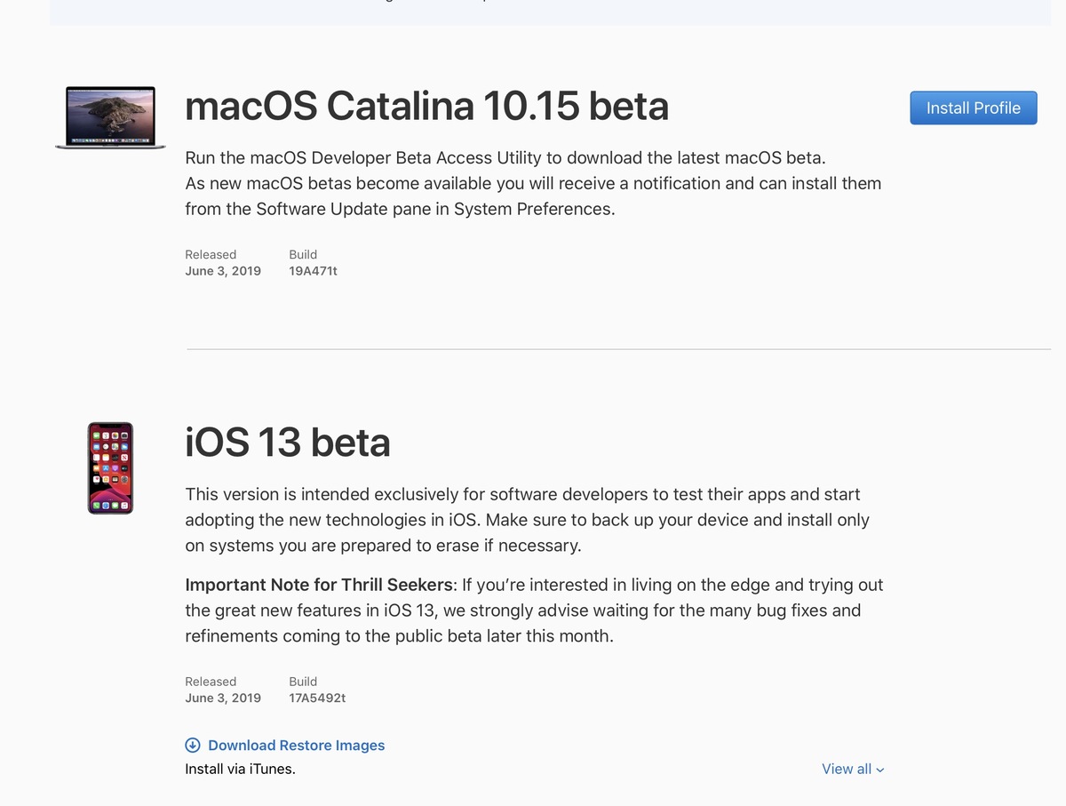 Les betas d'iOS/watchOS/macOS/iPadOS/tvOS sont disponibles au téléchargement