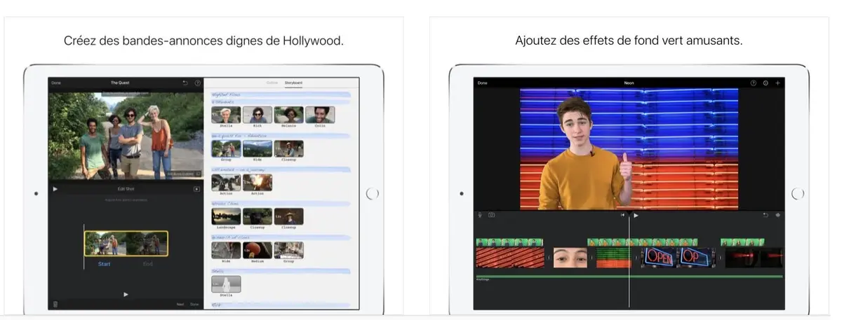 Grosse MAJ d'iMovie : fond vert, bandes-son, incrustations de photos, logo, ClassKit...