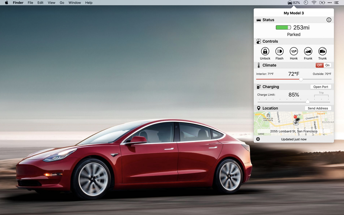 Valet For Tesla : une app pour contrôler sa Tesla depuis la barre des menus du Mac