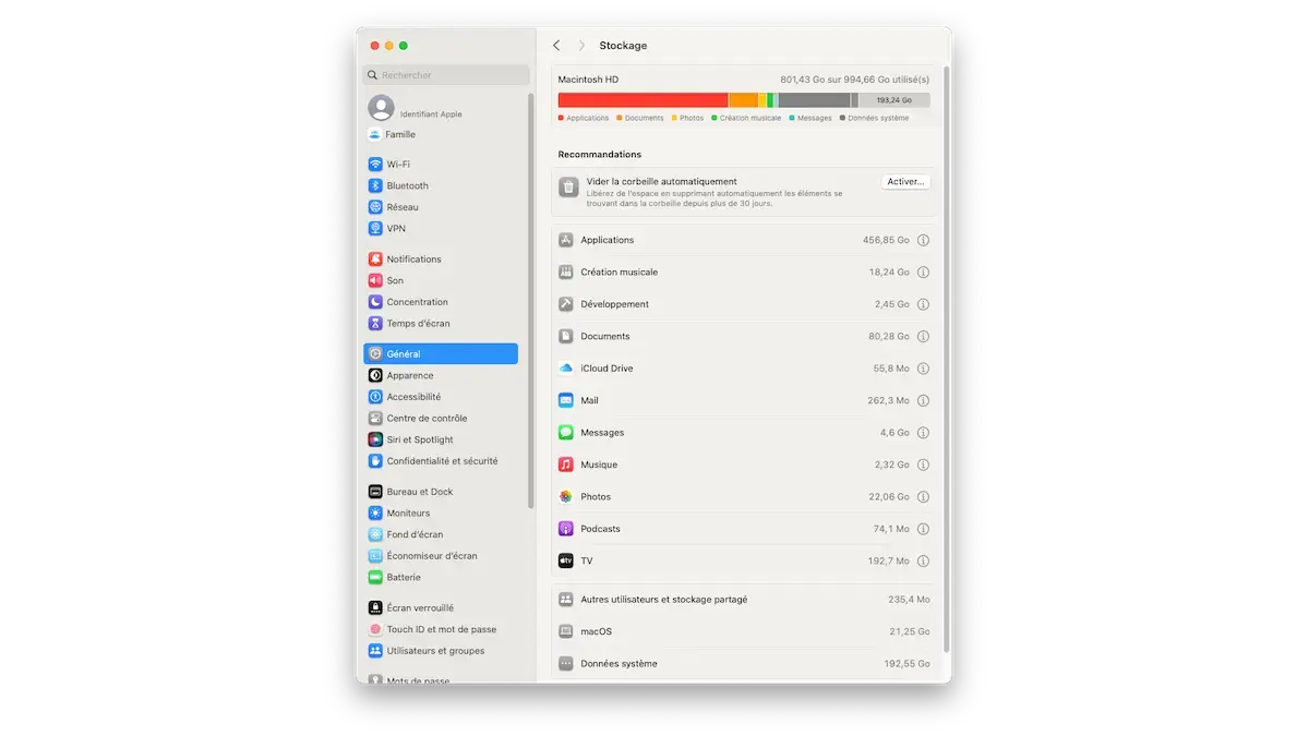 Réglages stockage Mac
