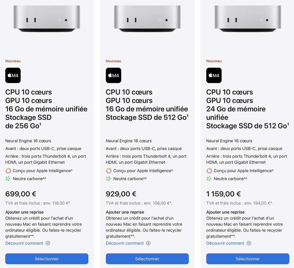 Les nouveaux prix des Mac mini M4 (non pro)