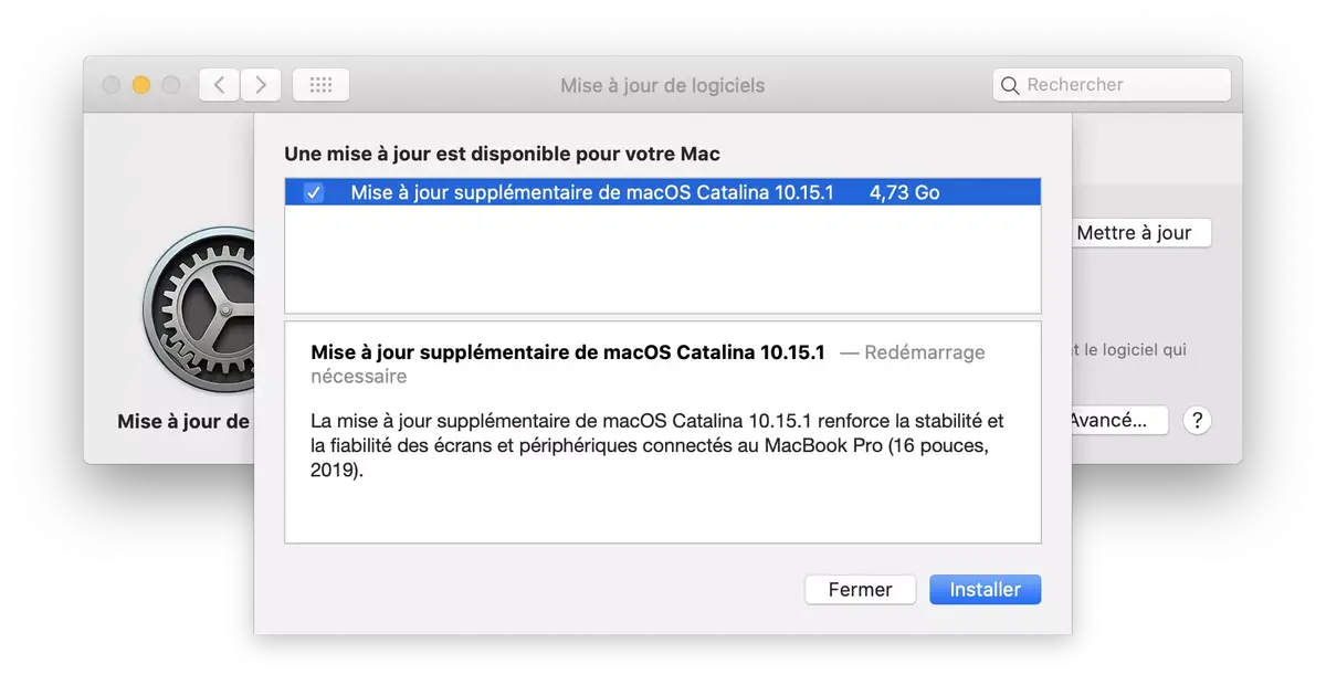 Déjà une mise à jour supplémentaire de Catalina pour le MacBook Pro 16"