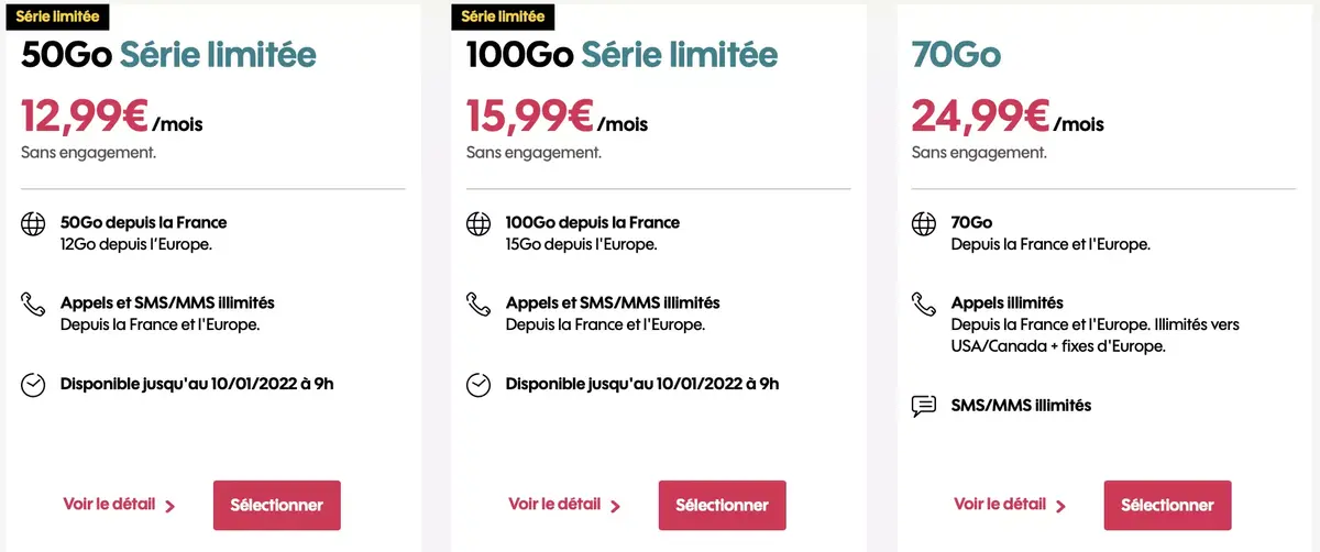 Promo : des forfaits sans engagement de 9,99€ à 18,99€ (de 30 à 100 Go par mois)