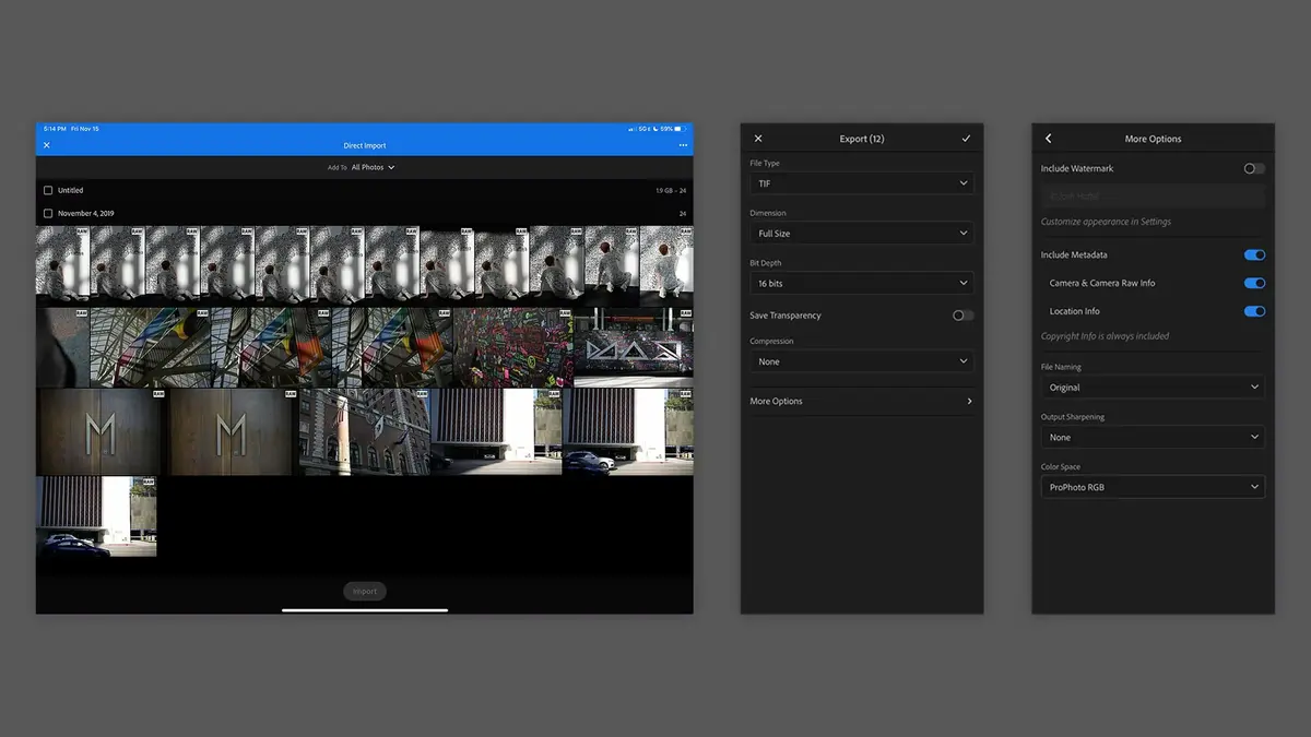 iOS / iPadOS : Lightroom importe directement les fichiers depuis l'appareil photo