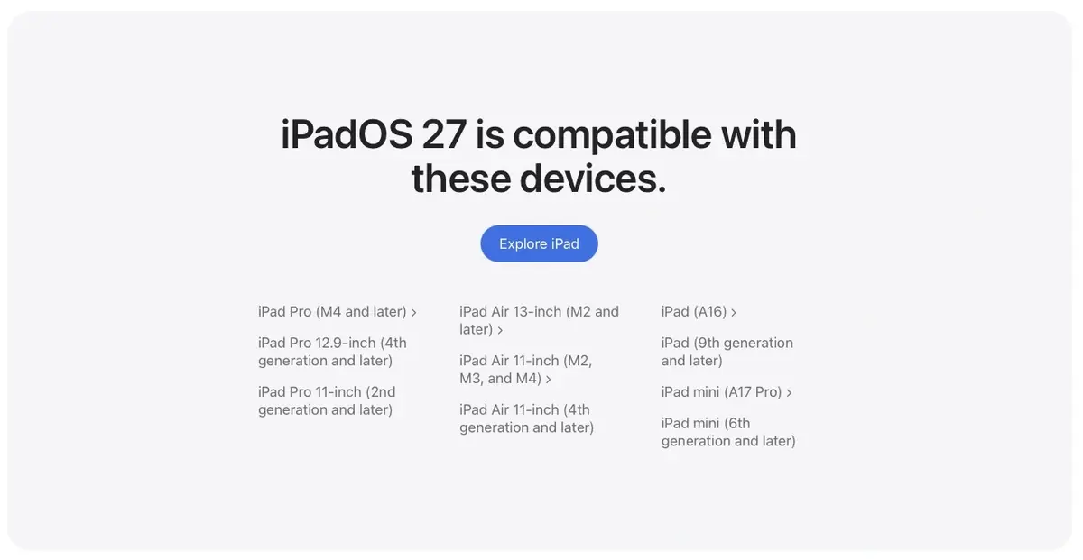 Toutes les nouveaut&eacute;s d'iPadOS 27