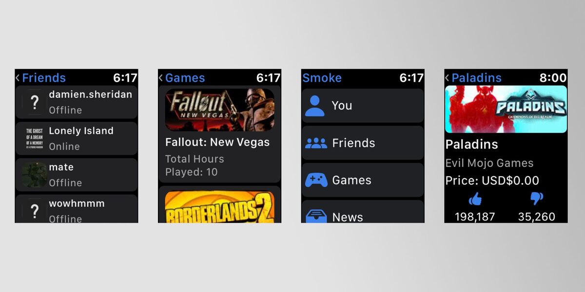 Smoke offre un accès aux données d'un compte Steam sur Apple Watch