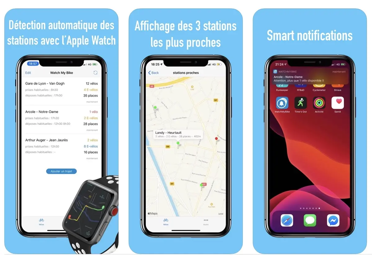 L'app Watch My Bike permet de vérifier la dispo des vélos depuis son Apple Watch/iPhone