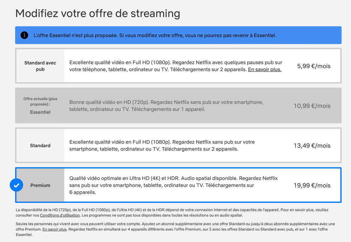 Netflix : petit rappel pour les abonnés "Essentiel sans pub"