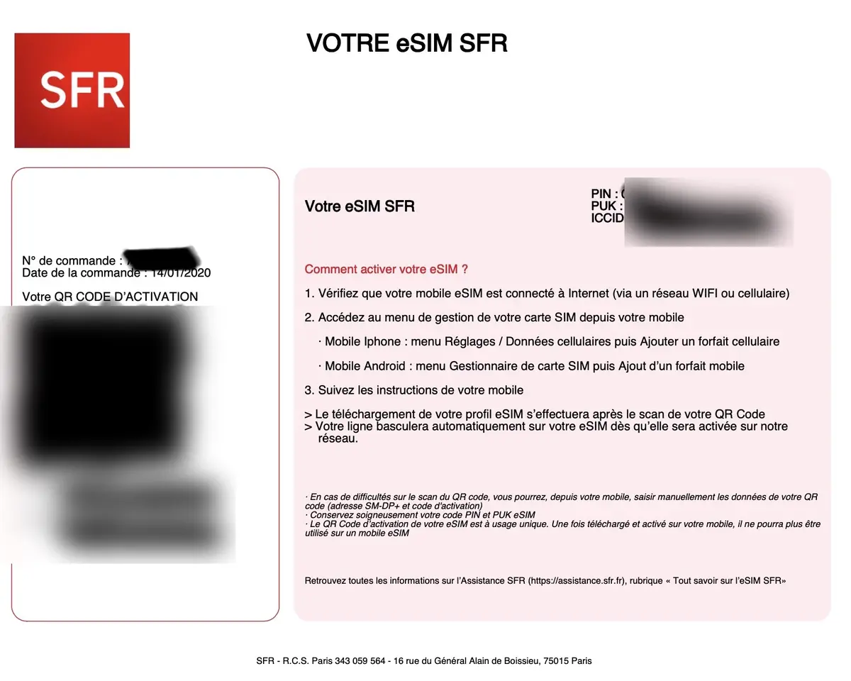 SFR a activé l'eSIM (iPhone XR/XS mini) sur les comptes clients (10€)