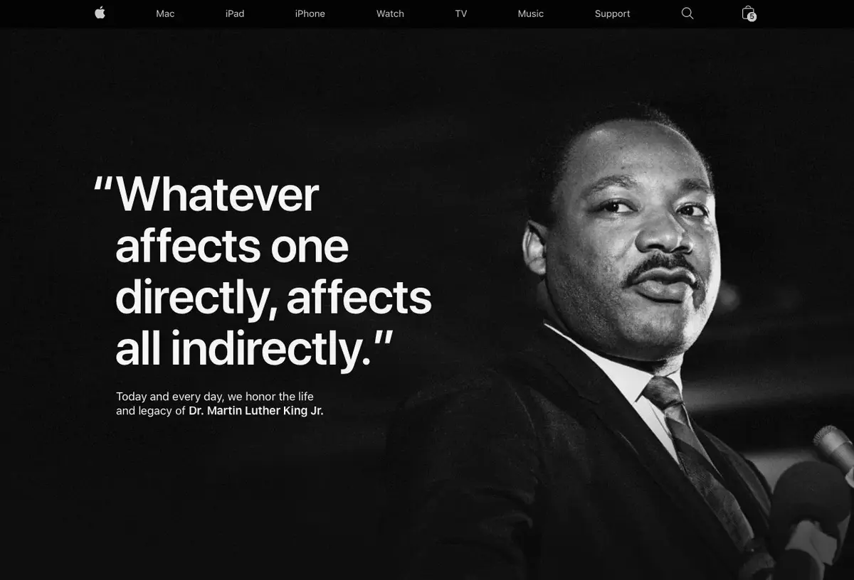 Martin Luther King à l'honneur sur la page d'accueil d'Apple (aux US)